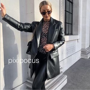 Nwt Zara Faux Leather Oversized Blazer 